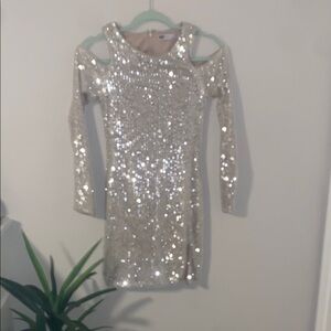 Sequin Long Sleeve Dress - Silver